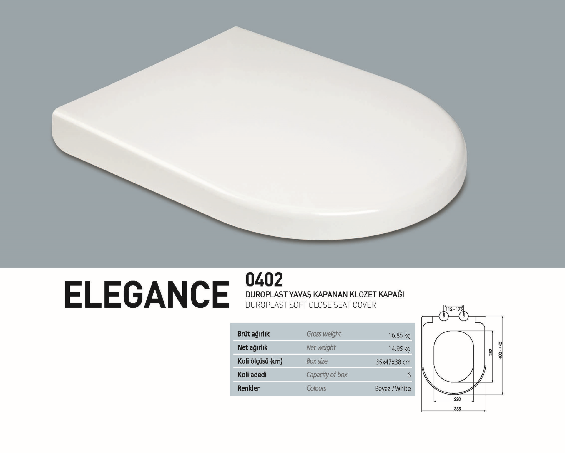 NKP Elegance 0402 Duroplast Yavaş Kapanır Klozet Kapağı