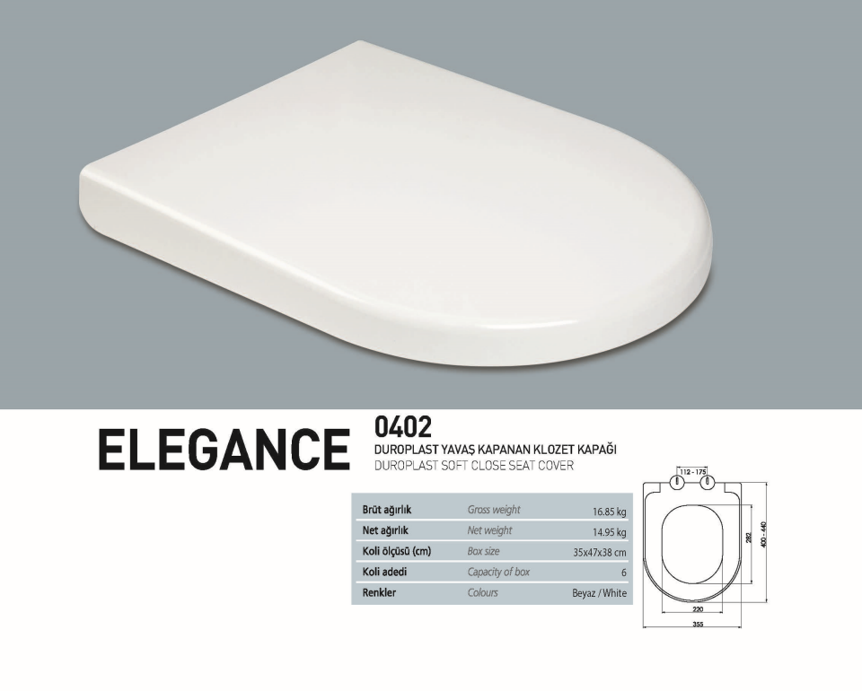 NKP Elegance 0402 Duroplast Yavaş Kapanır Klozet Kapağı